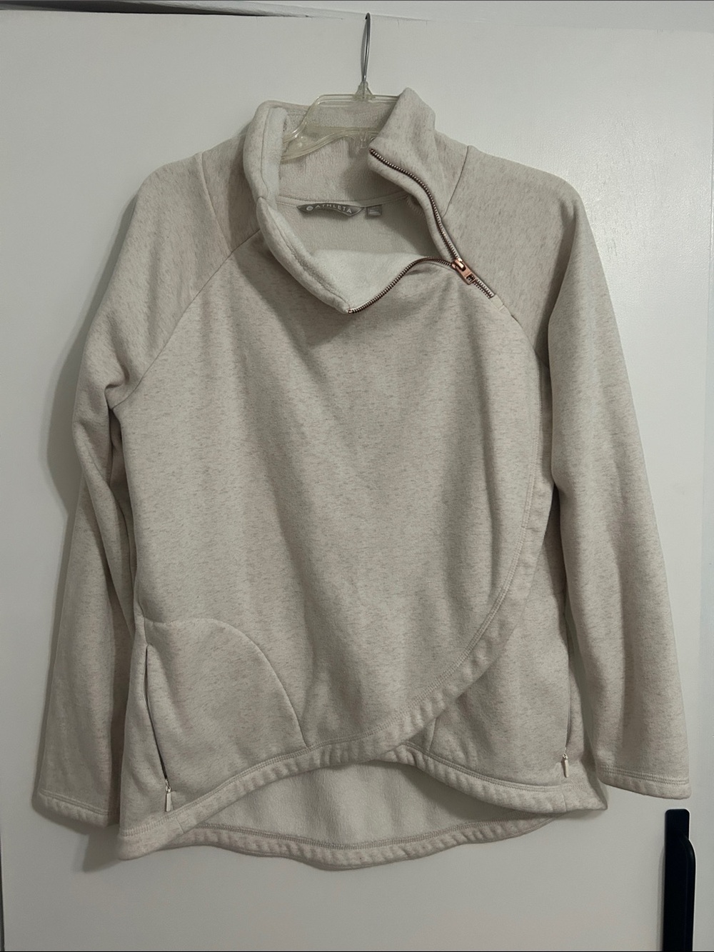 Athleta Cream Asymmetrical Zip Cowl Pullover